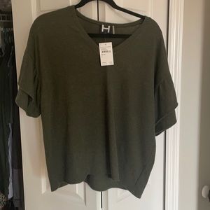 H by bordeaux olive green ruffle top